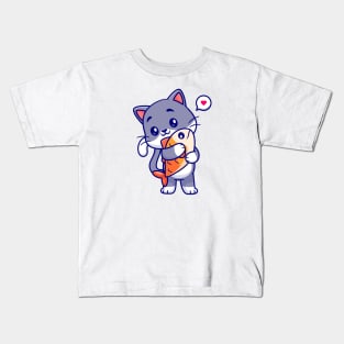 Cute Cat Hug Fish Kids T-Shirt